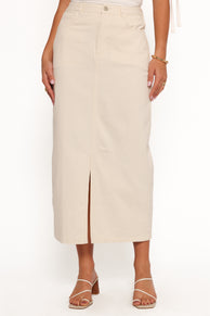 BOTTOMS Dana Denim Midi Skirt - Cream