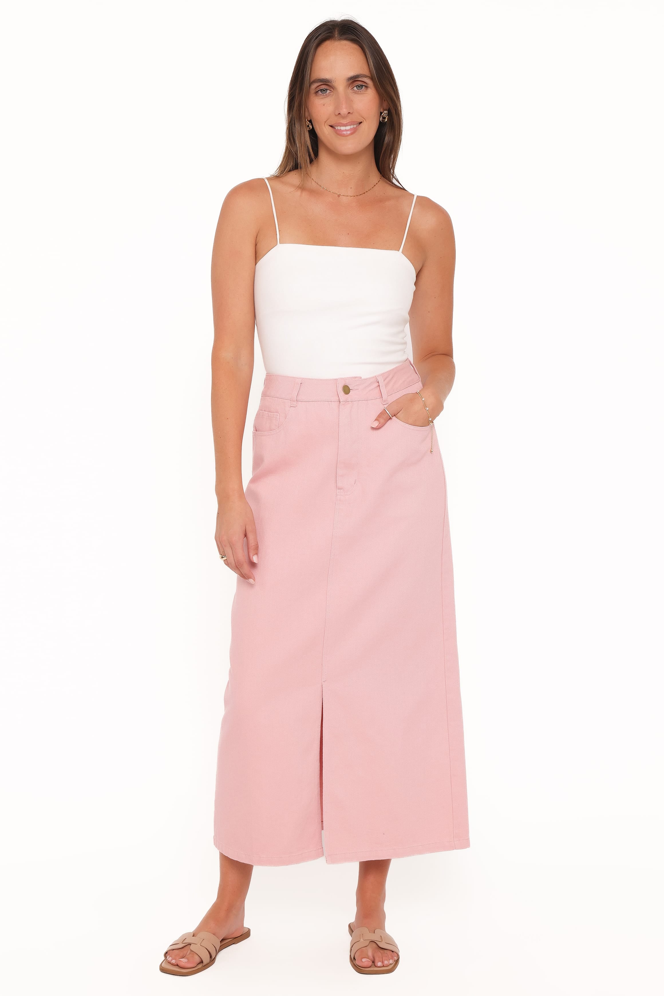 BOTTOMS Dana Denim Midi Skirt - Dusty Pink
