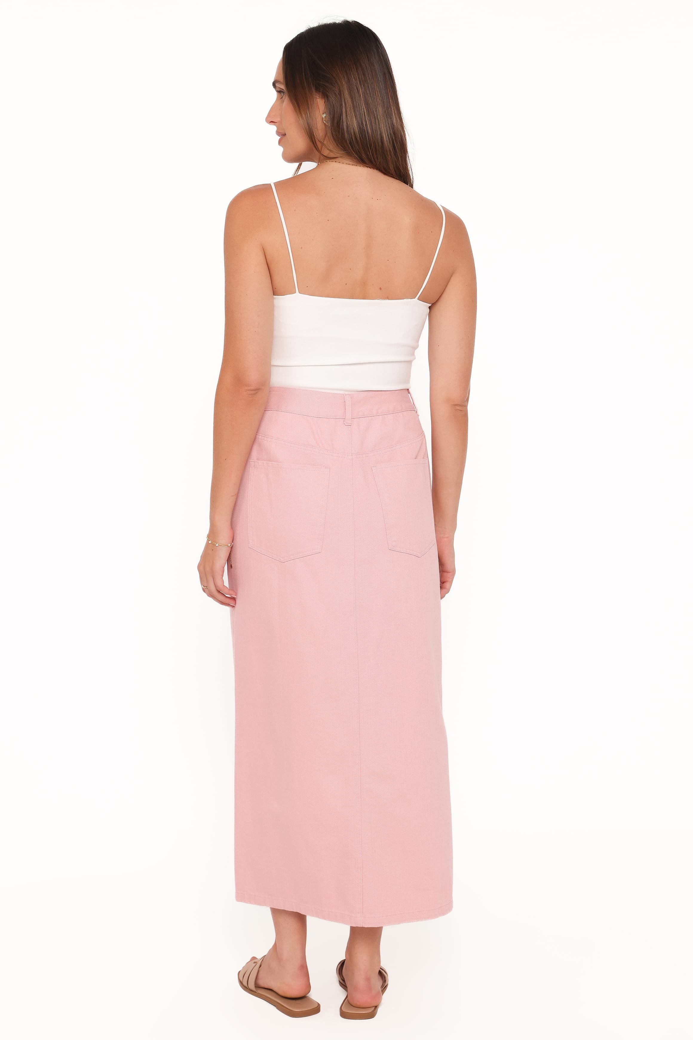 BOTTOMS Dana Denim Midi Skirt - Dusty Pink