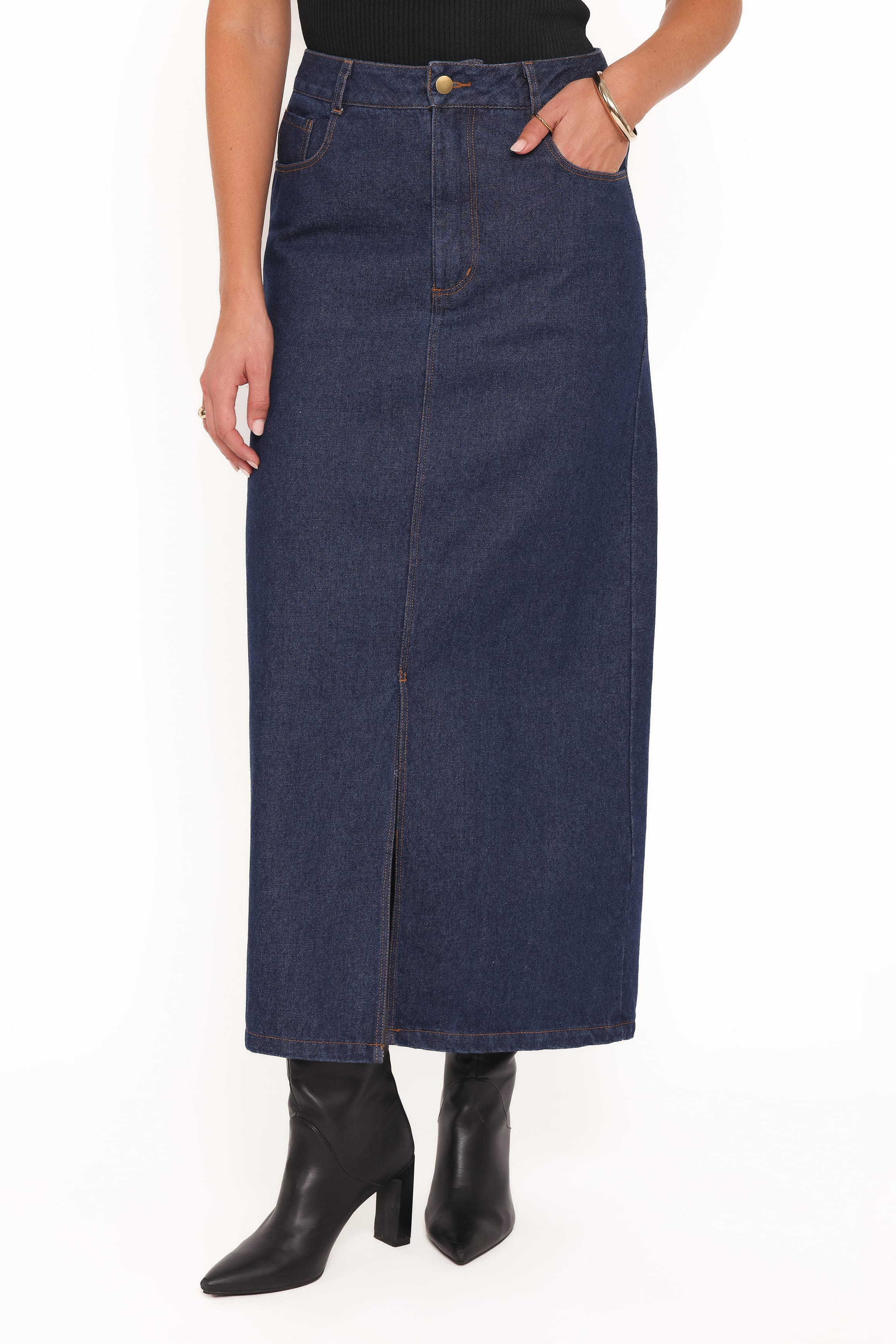 BOTTOMS Dana Denim Midi Skirt - Midnight