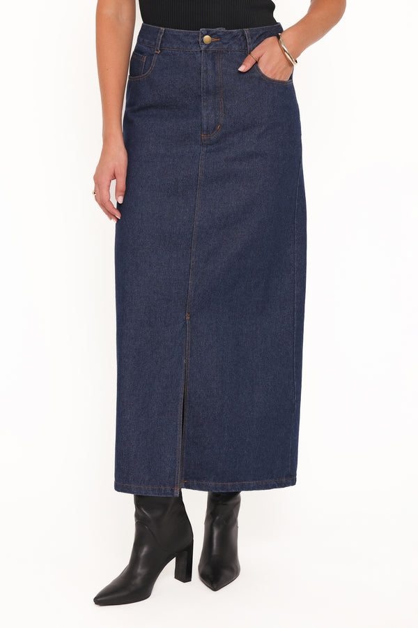 BOTTOMS Dana Denim Midi Skirt - Midnight