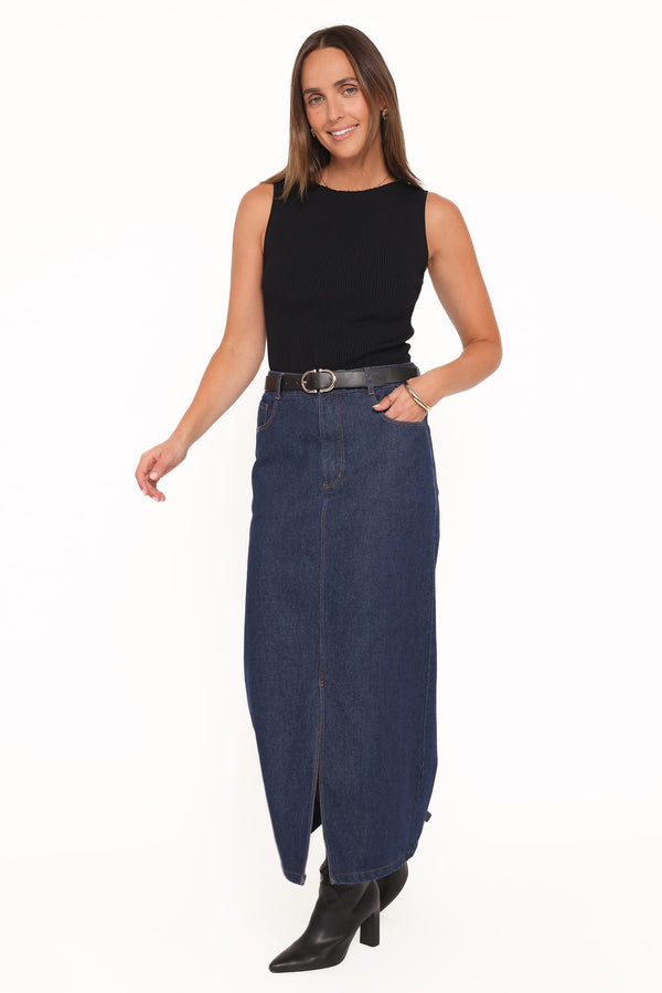 BOTTOMS Dana Denim Midi Skirt - Midnight