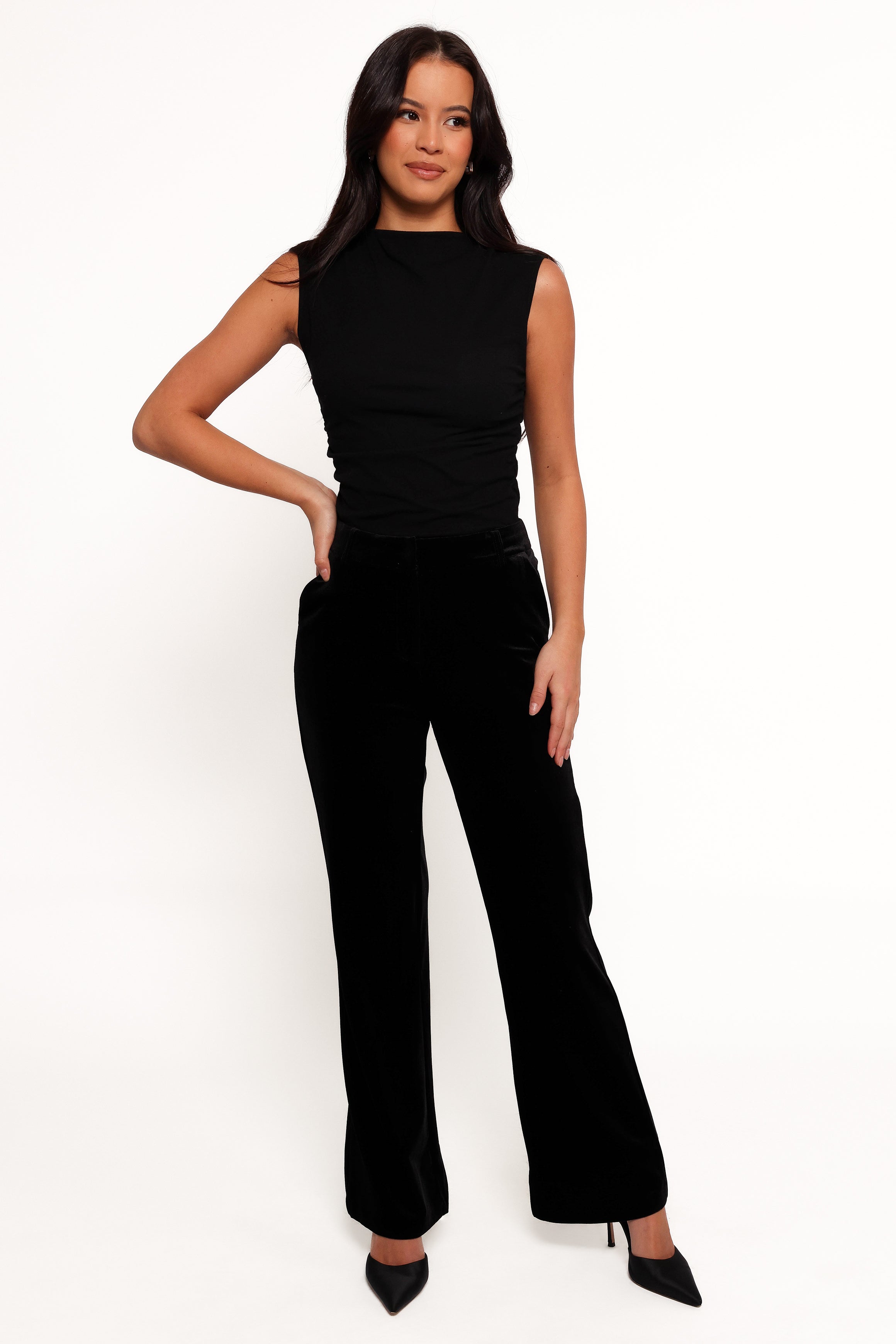 BOTTOMS Darla Velvet Wide Leg Pants - Black