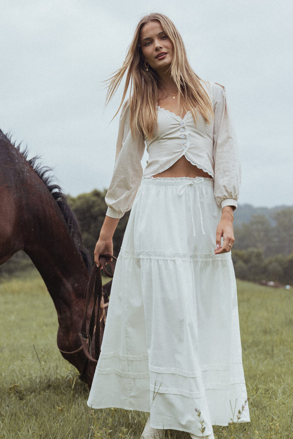 BOTTOMS Darlia Tiered Maxi Skirt - White