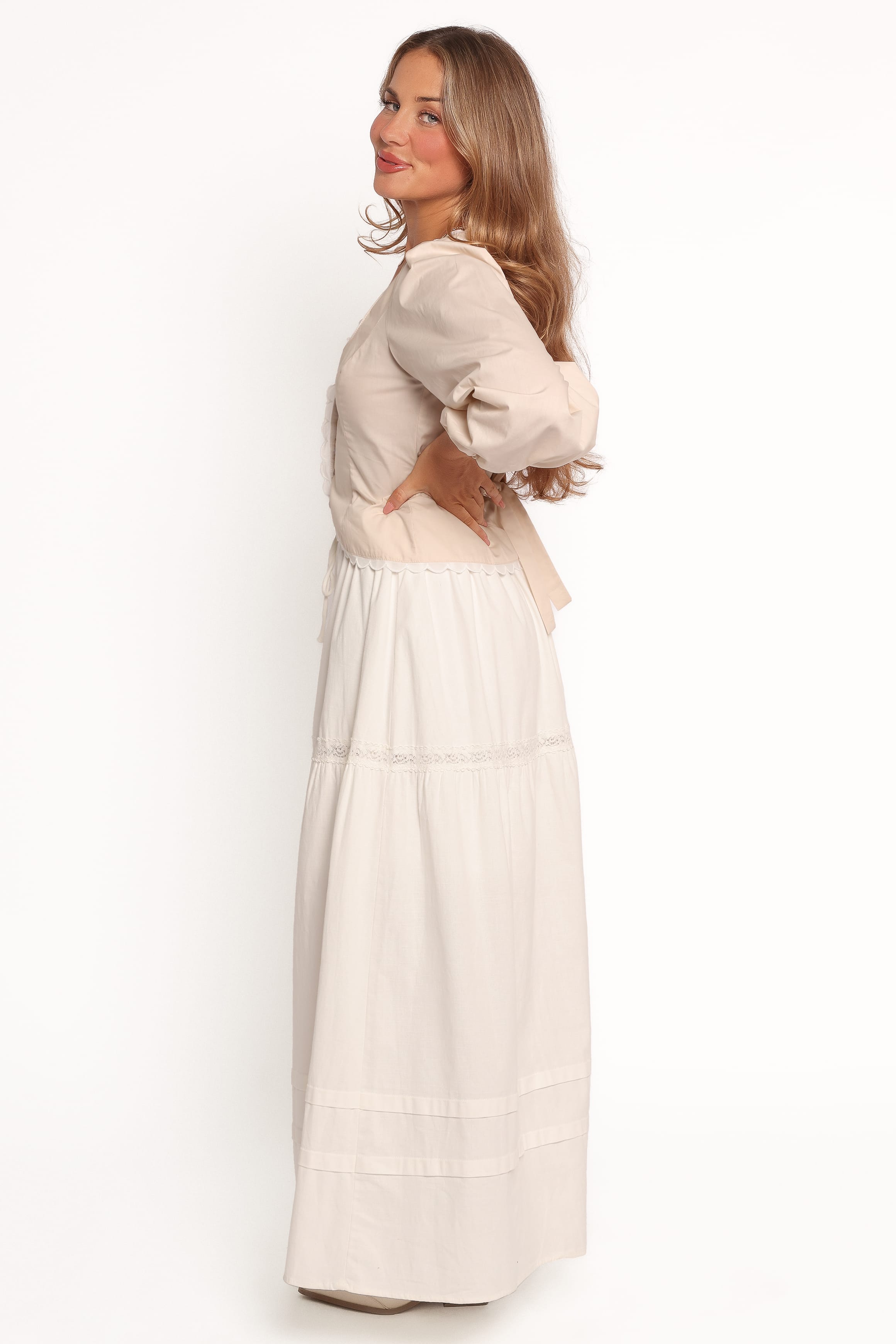 BOTTOMS Darlia Tiered Maxi Skirt - White