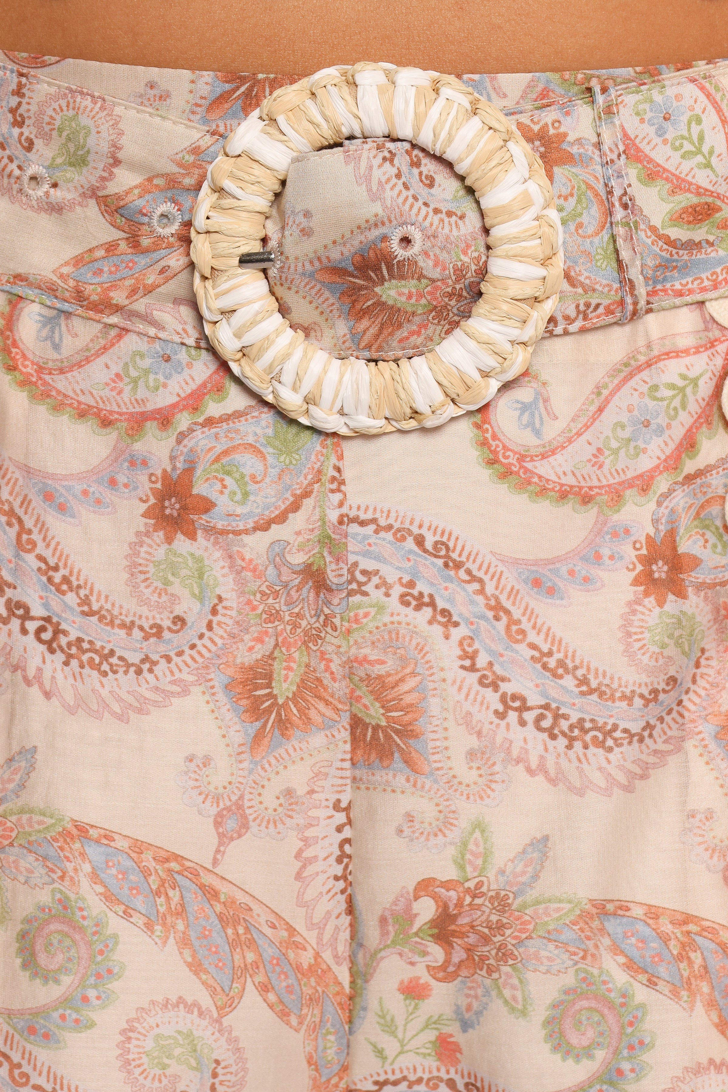 BOTTOMS @Davina Belted Shorts - Cream Multi