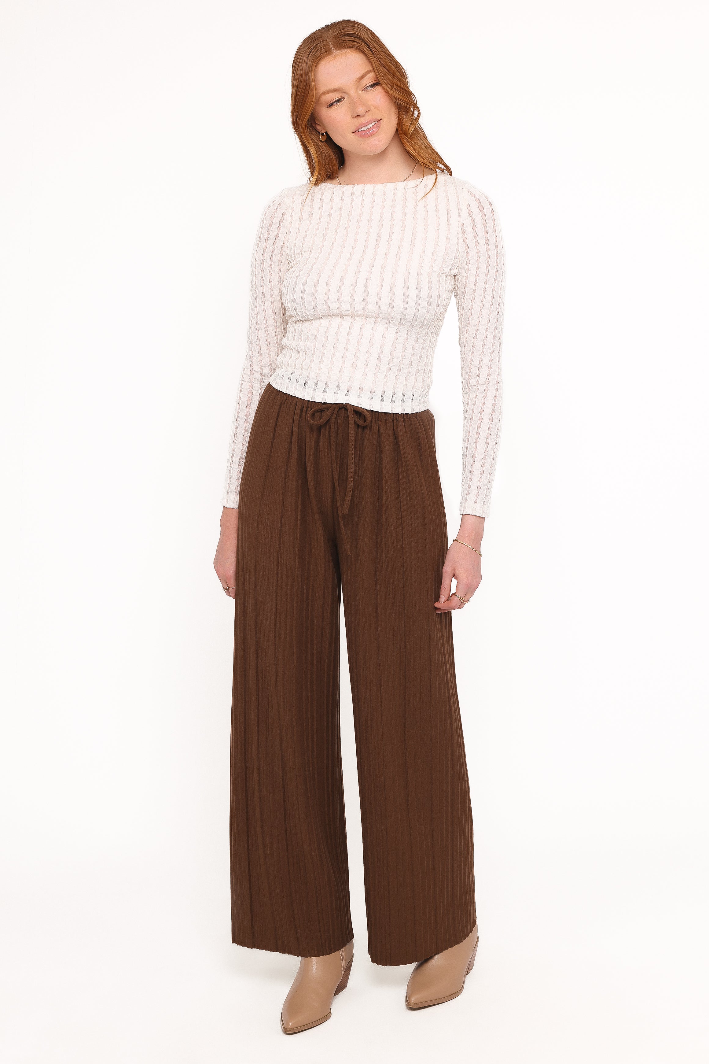 BOTTOMS Davis Pleated Knit Pant - Brown
