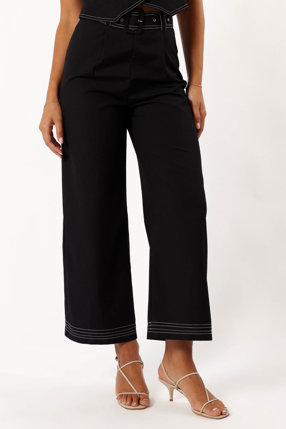 BOTTOMS @Dellia Contrast Stitch Pants - Black