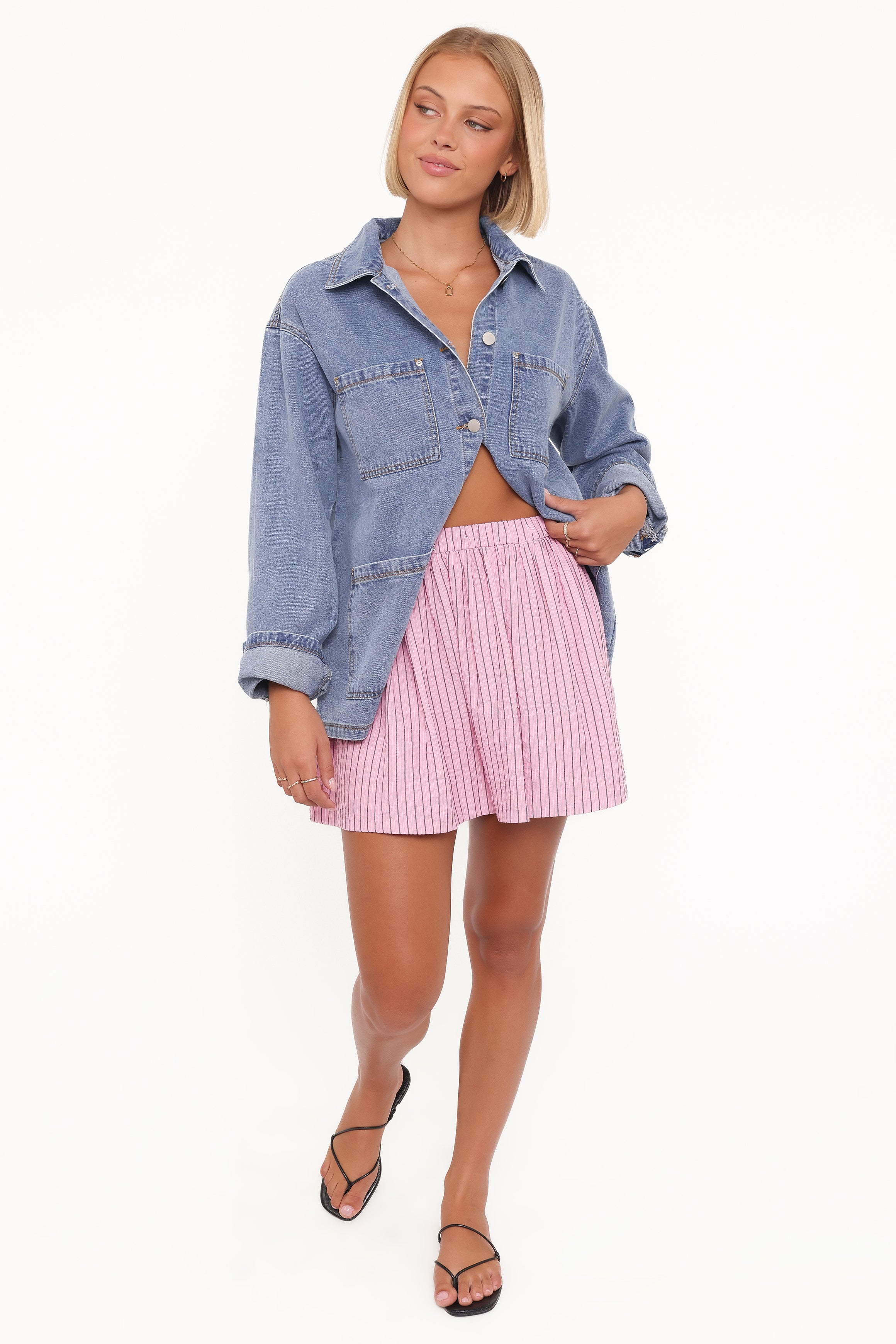 BOTTOMS Domitia Mini Aline Skirt - Pink White Stripe