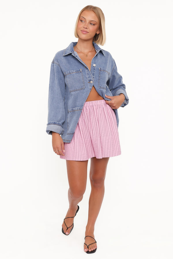 BOTTOMS Domitia Mini Aline Skirt - Pink White Stripe