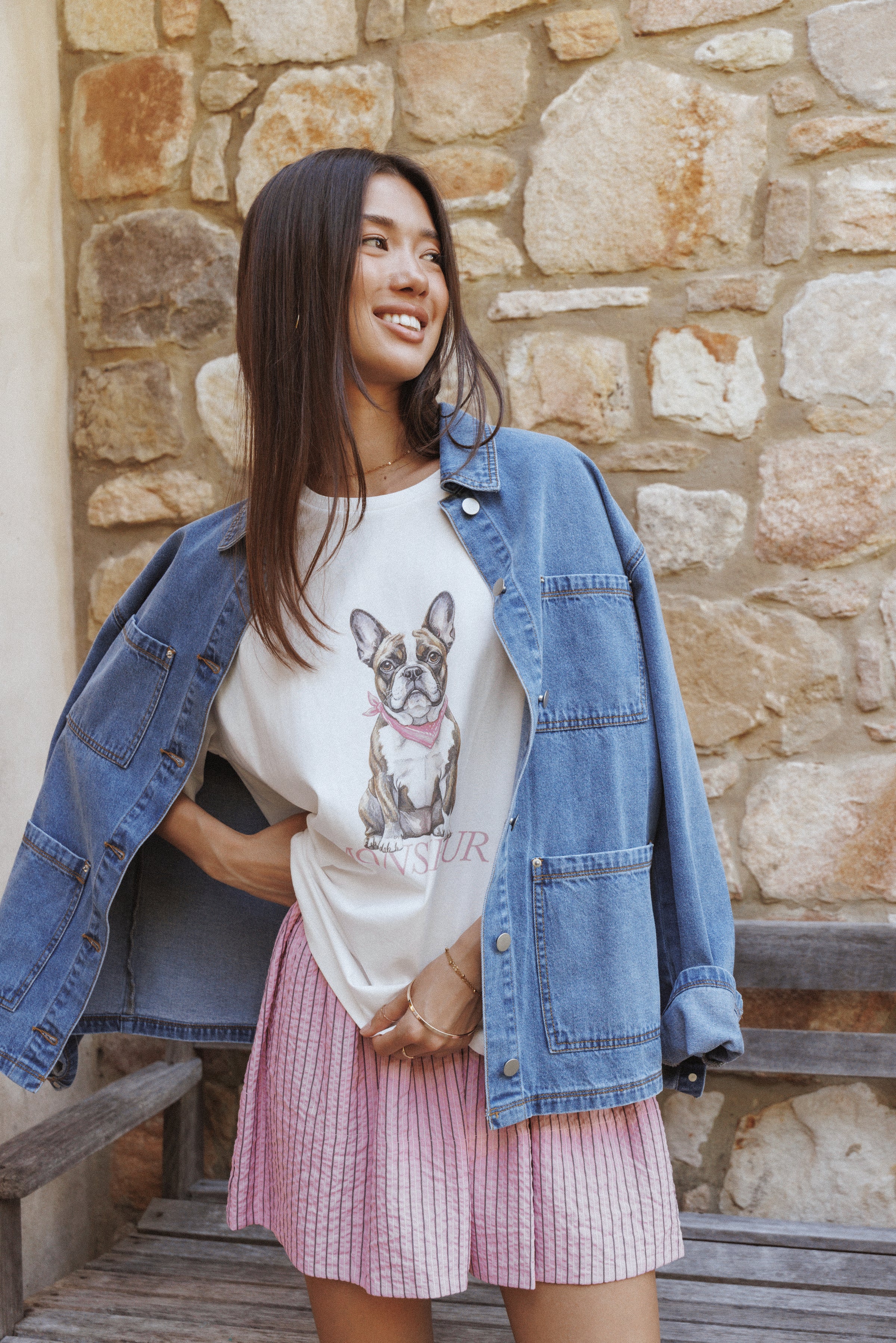 BOTTOMS Domitia Mini Aline Skirt - Pink White Stripe