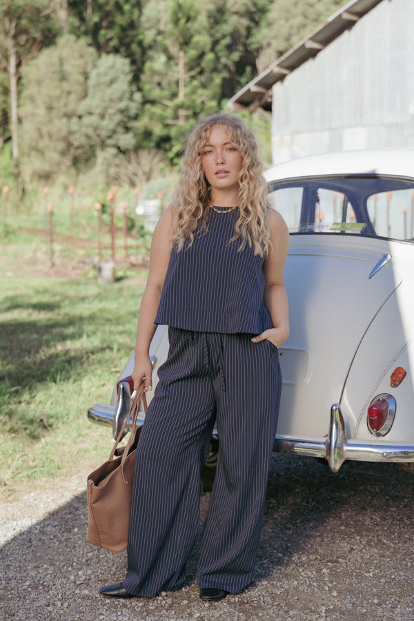 BOTTOMS Elijah Pants - Navy White Stripe