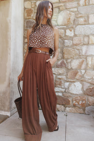 BOTTOMS Elinor Cuffed Linen Pant - Brown