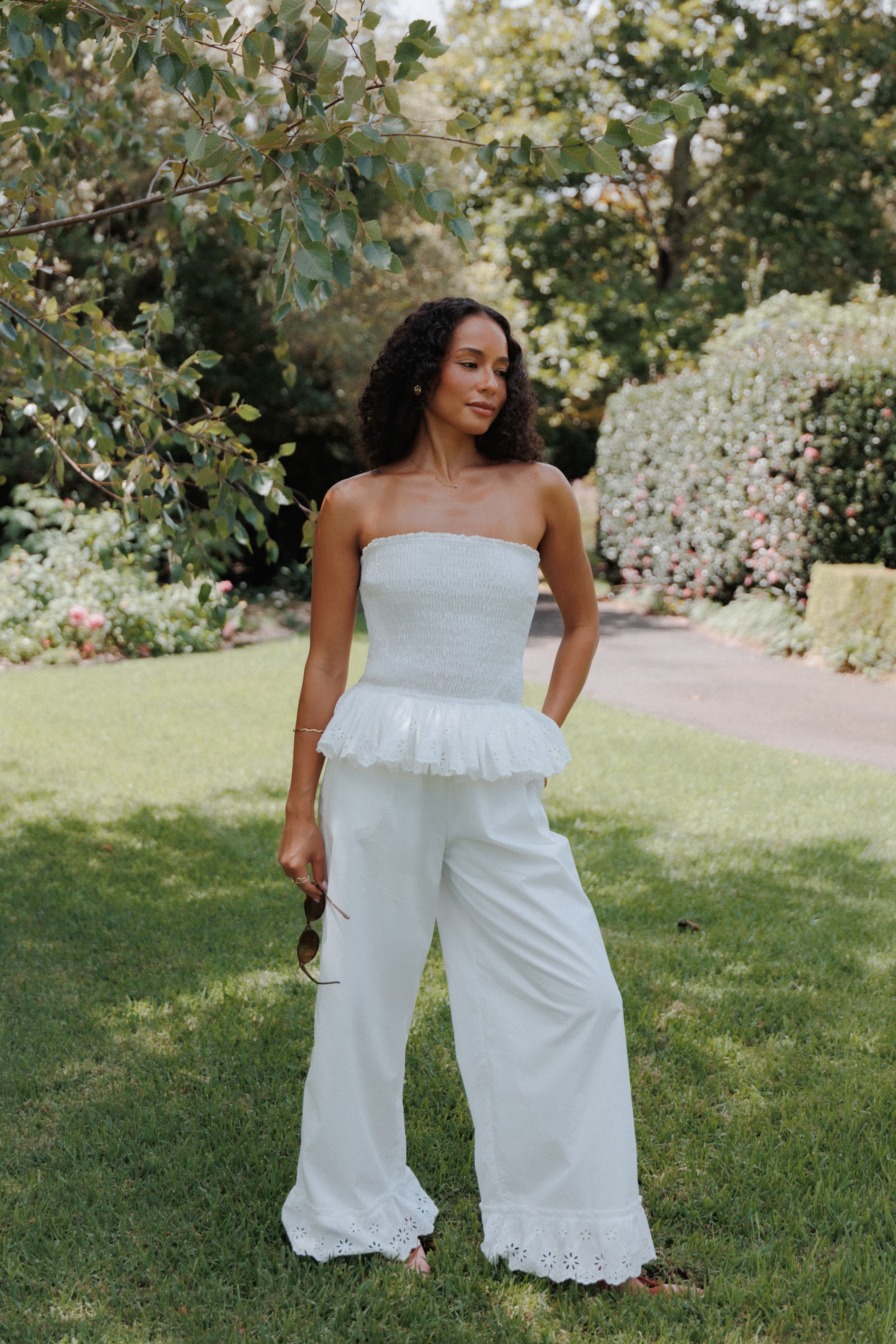 Eliska Frill Hem Pant - White | Petal & Pup