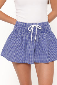 BOTTOMS Ella Shirred Waist Shorts - Blue Gingham