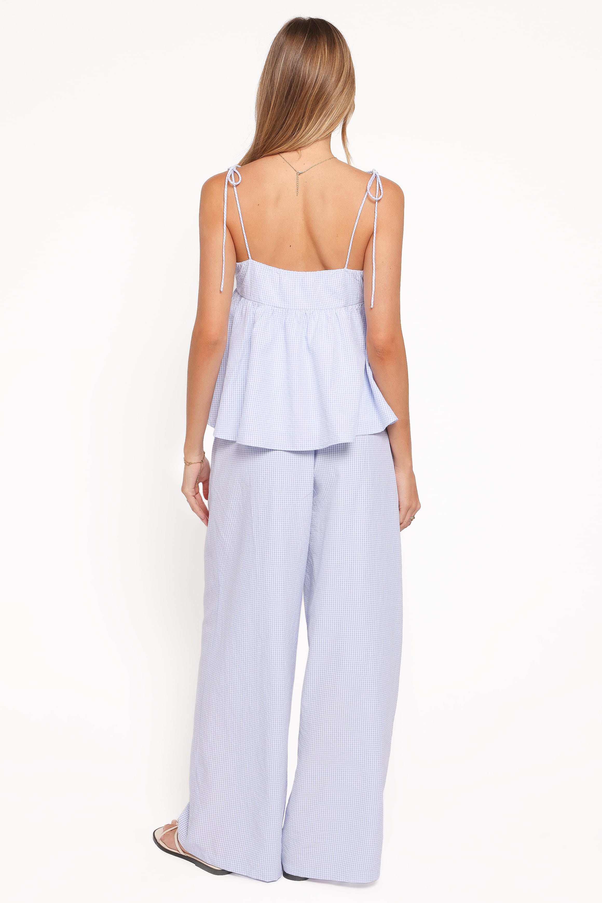 BOTTOMS Elowen Wide Leg Pants - Blue Gingham