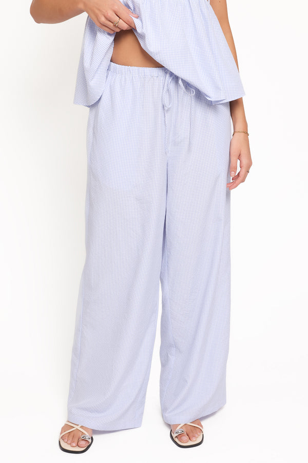 BOTTOMS Elowen Wide Leg Pants - Blue Gingham