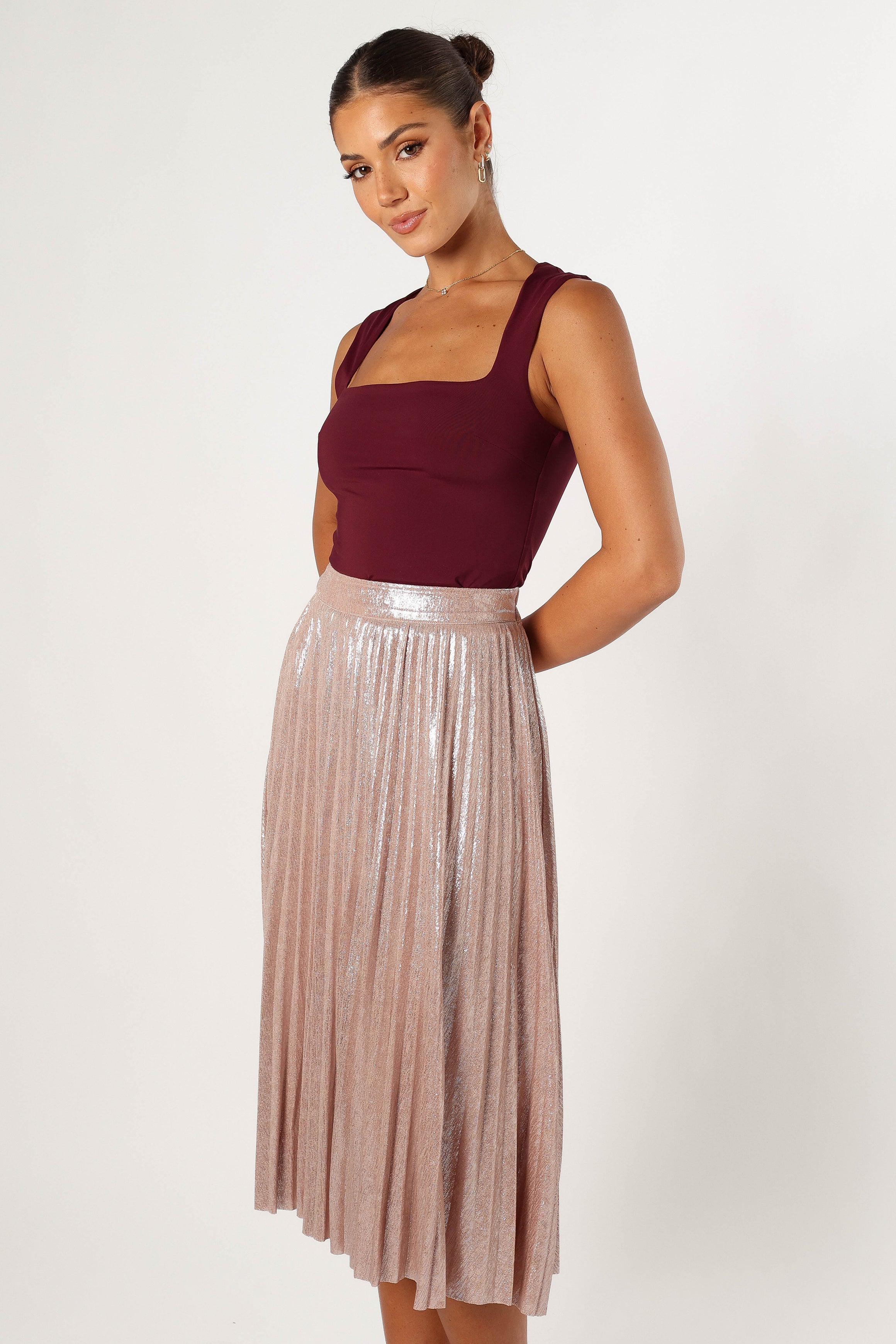 BOTTOMS @Elyse Plisse Midi Skirt- Blush