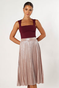 BOTTOMS @Elyse Plisse Midi Skirt- Blush