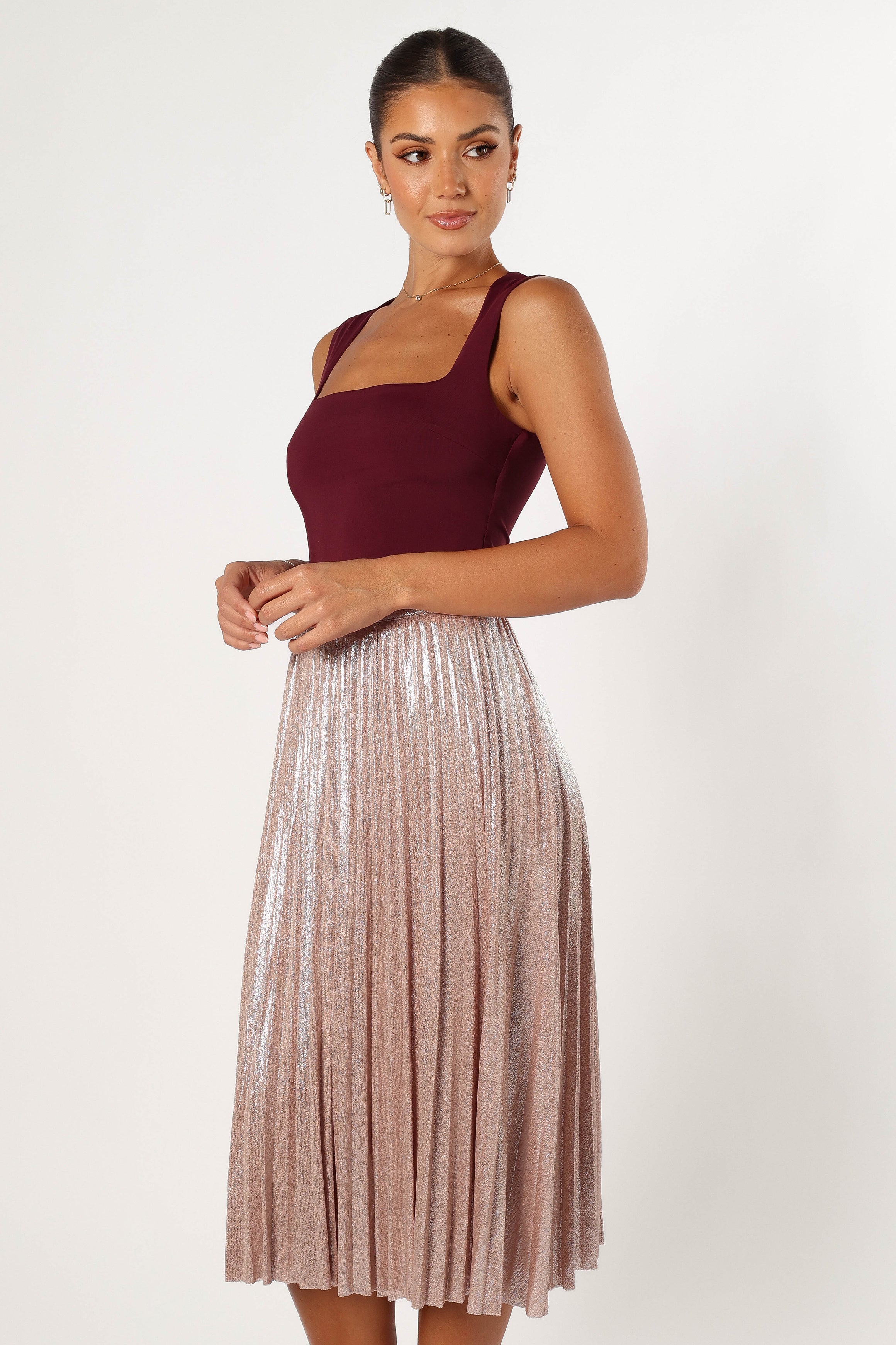 BOTTOMS @Elyse Plisse Midi Skirt- Blush
