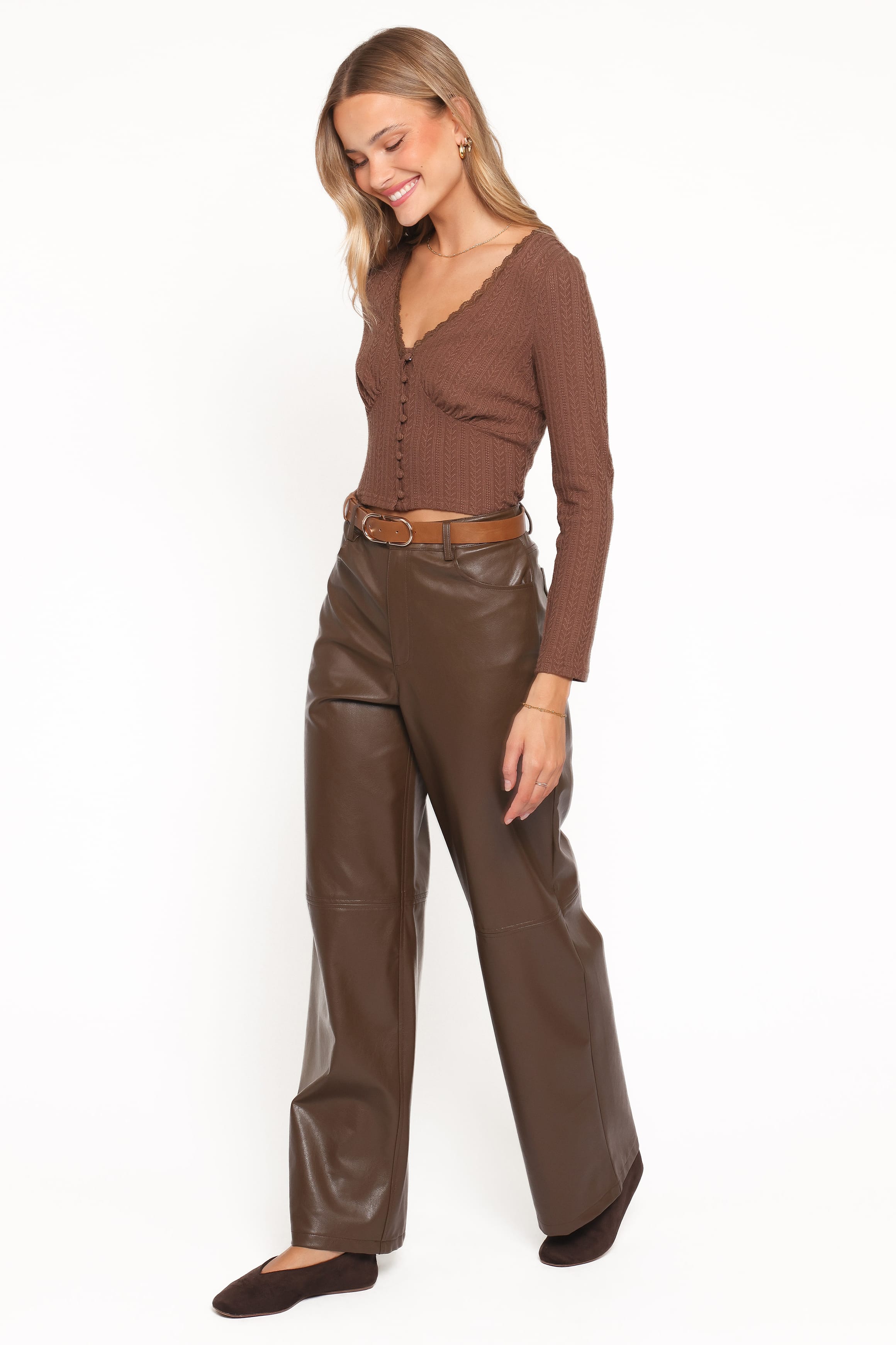 BOTTOMS Emer Leather Pant - Chocolate Brown