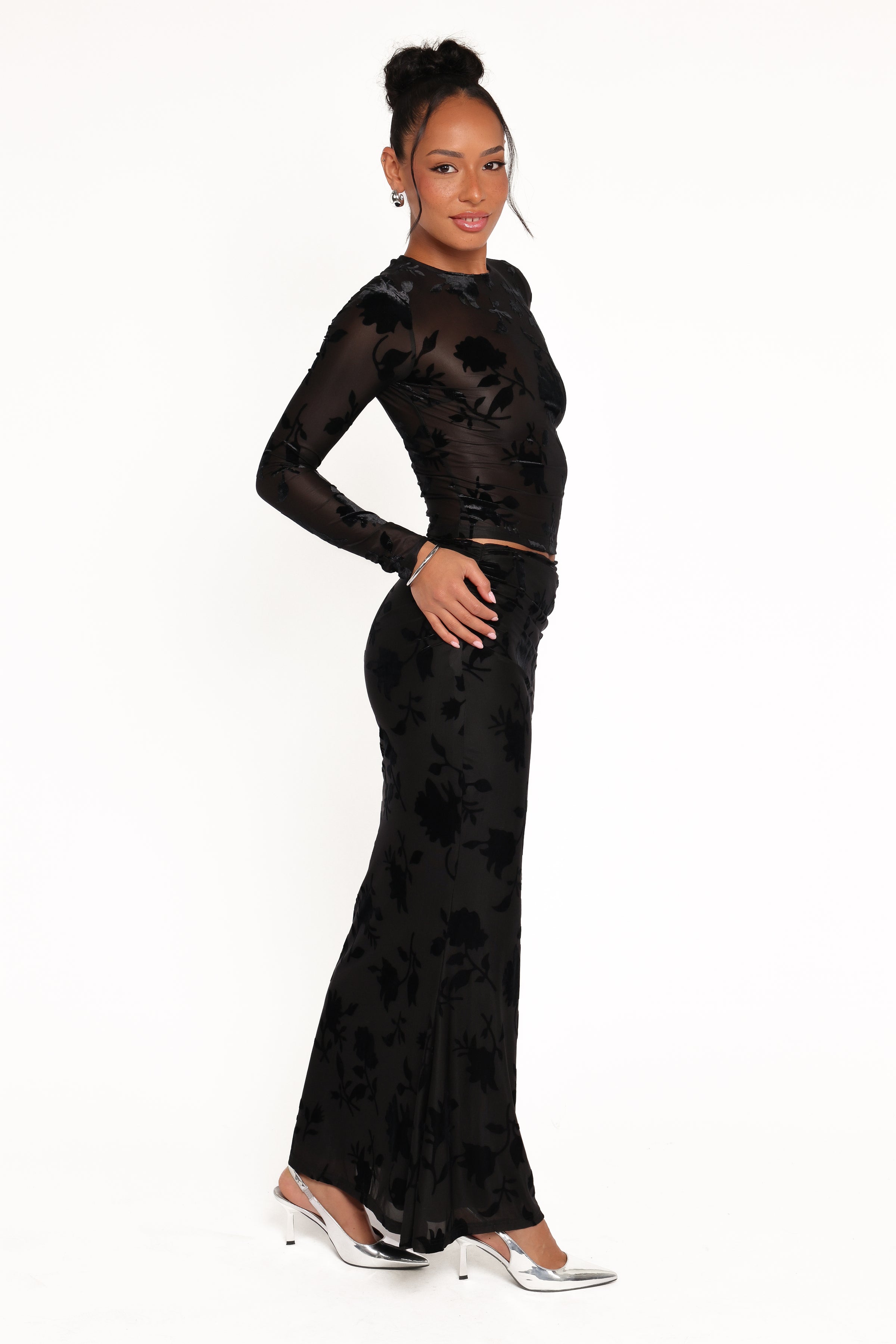 BOTTOMS Emily Burnout Velvet Skirt - Black