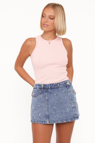 BOTTOMS Evanna Denim Skort - Embroidery Medium Wash