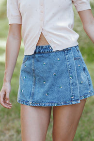 BOTTOMS Evanna Denim Skort - Embroidery Medium Wash