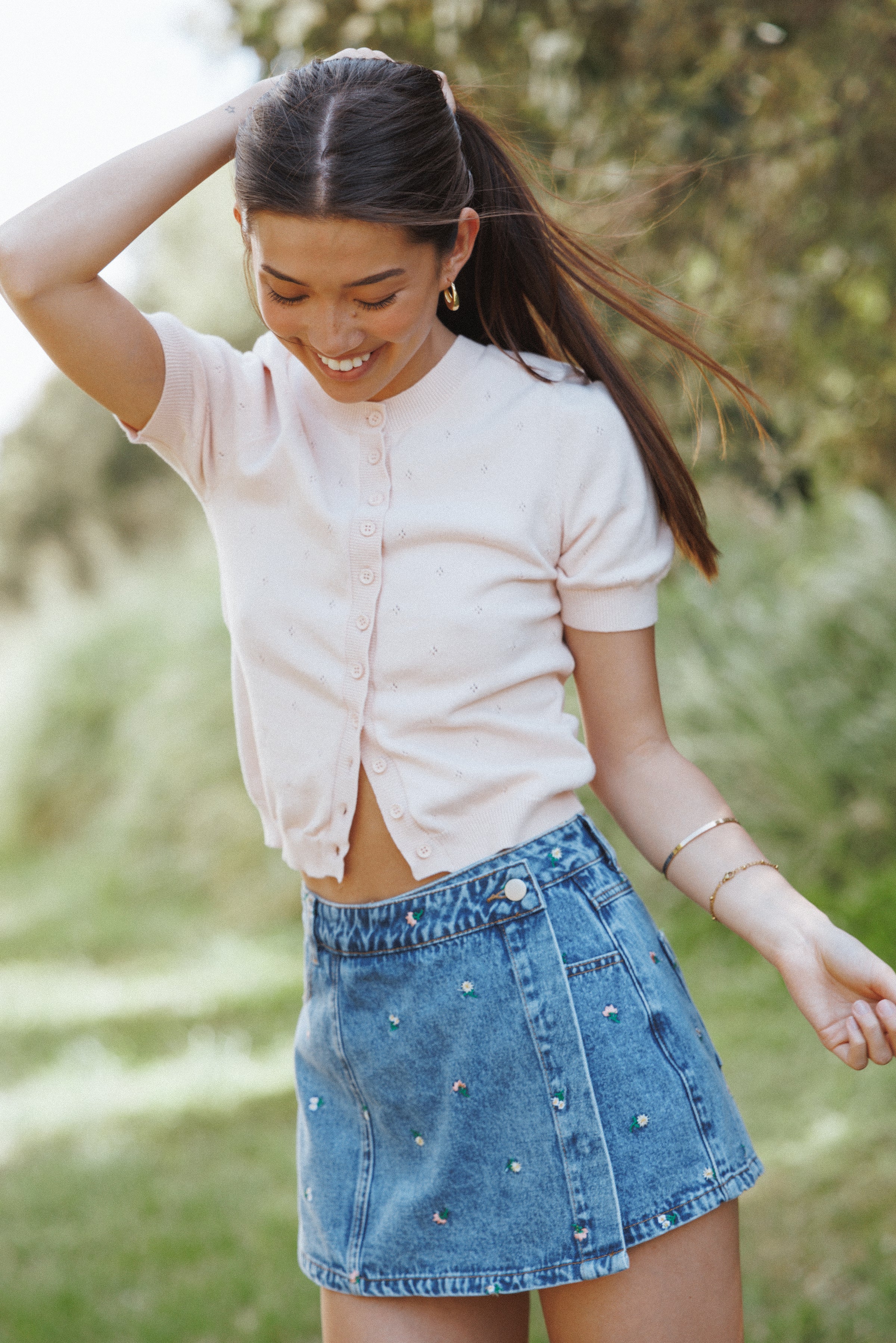 BOTTOMS Evanna Denim Skort - Embroidery Medium Wash