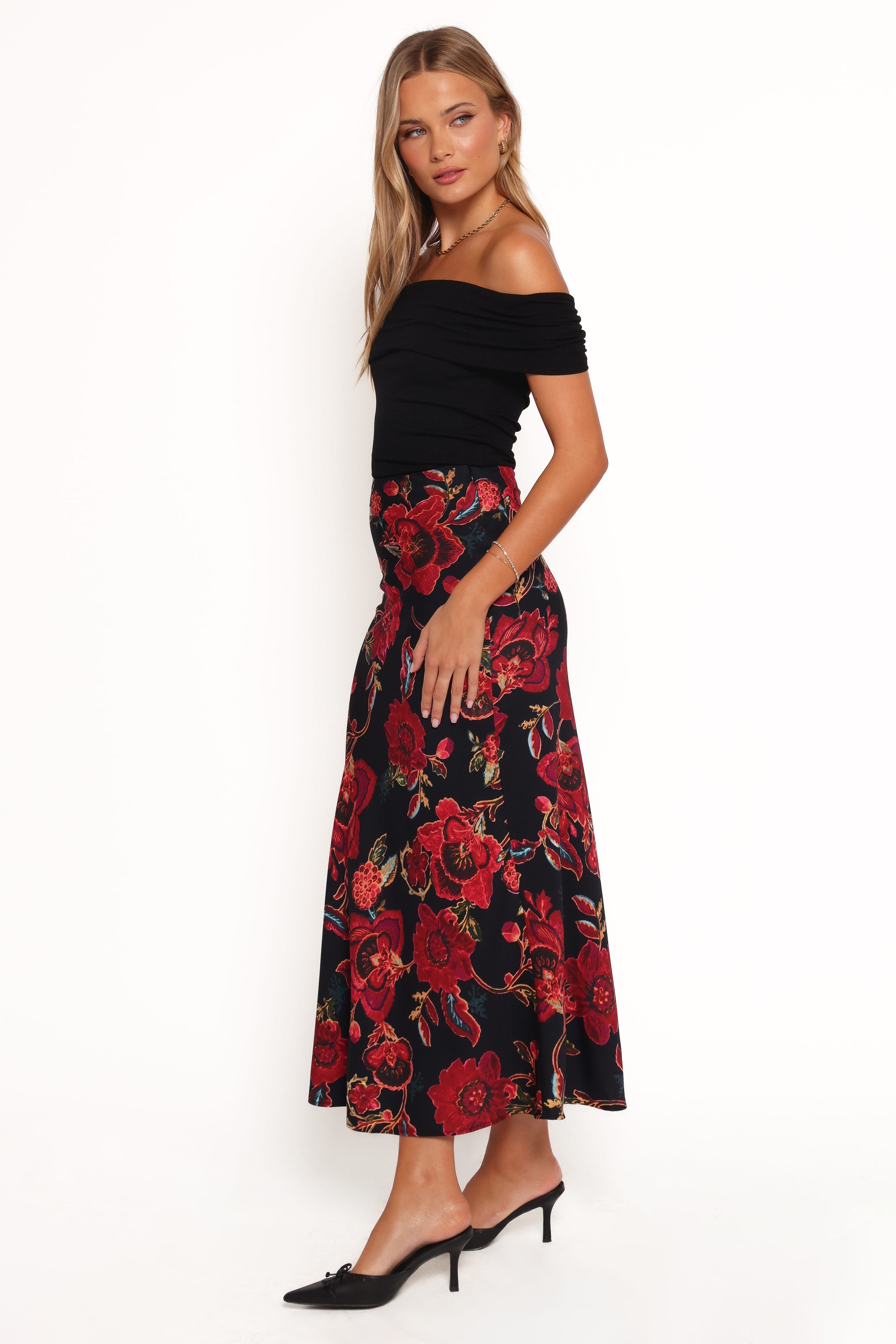BOTTOMS Evie Maxi Skirt - Black Floral