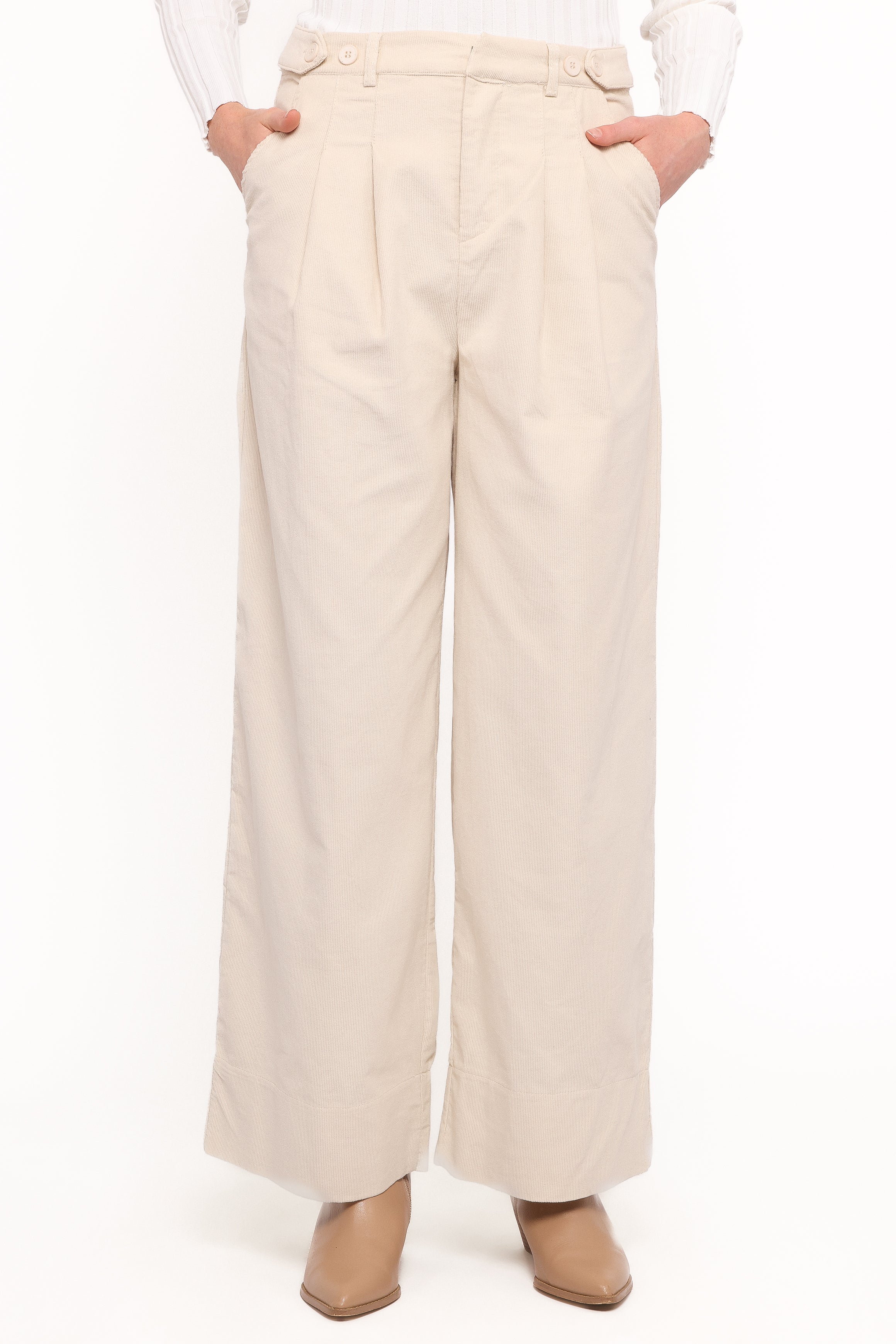 BOTTOMS Faelan Wide Leg Cord Pants - Beige