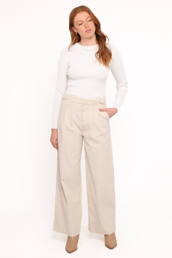 BOTTOMS Faelan Wide Leg Cord Pants - Beige