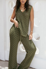 BOTTOMS Fefe Textured Knit Pants - Olive