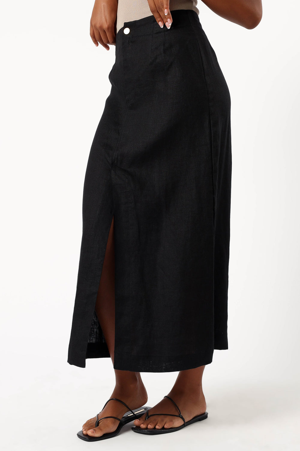BOTTOMS Finley Linen Midi Skirt - Black