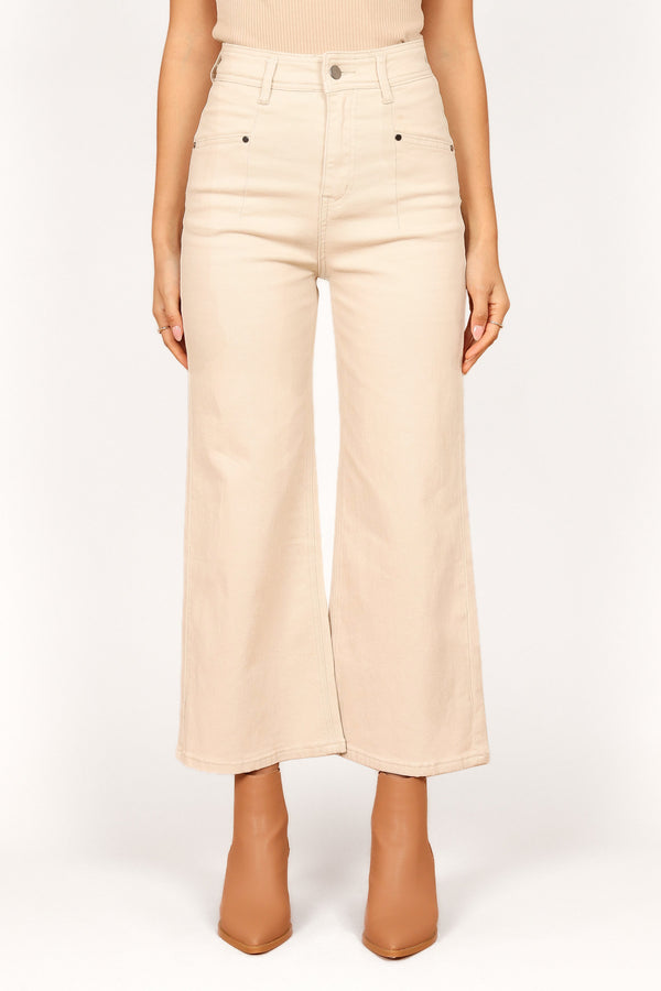 BOTTOMS Georgette High Waisted Straight Leg Pants - Beige