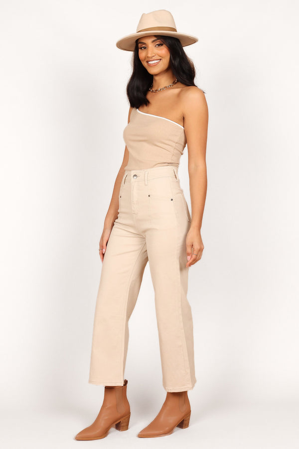 BOTTOMS Georgette High Waisted Straight Leg Pants - Beige