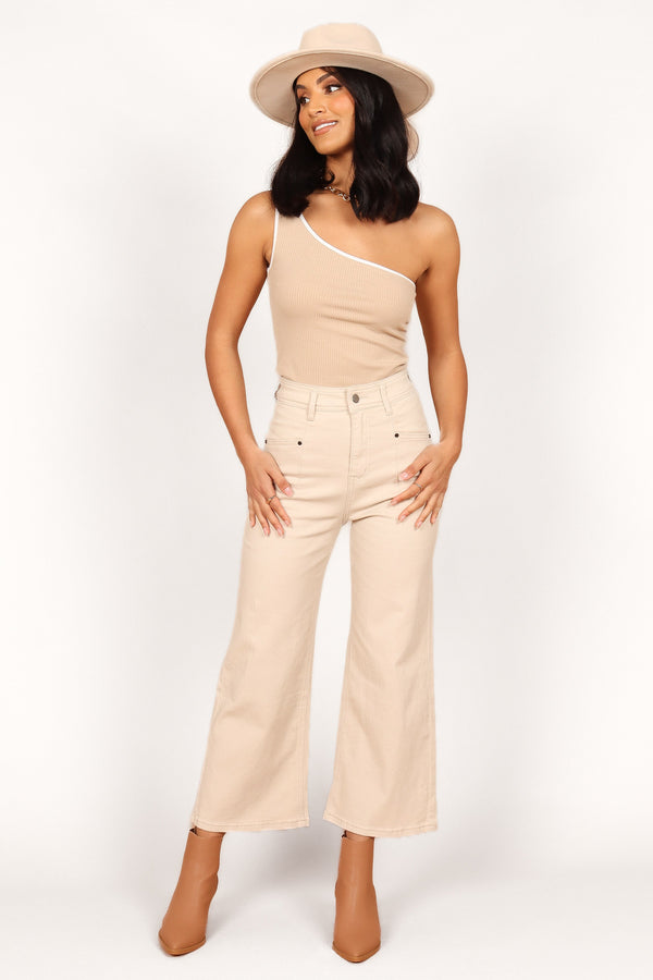 BOTTOMS Georgette High Waisted Straight Leg Pants - Beige