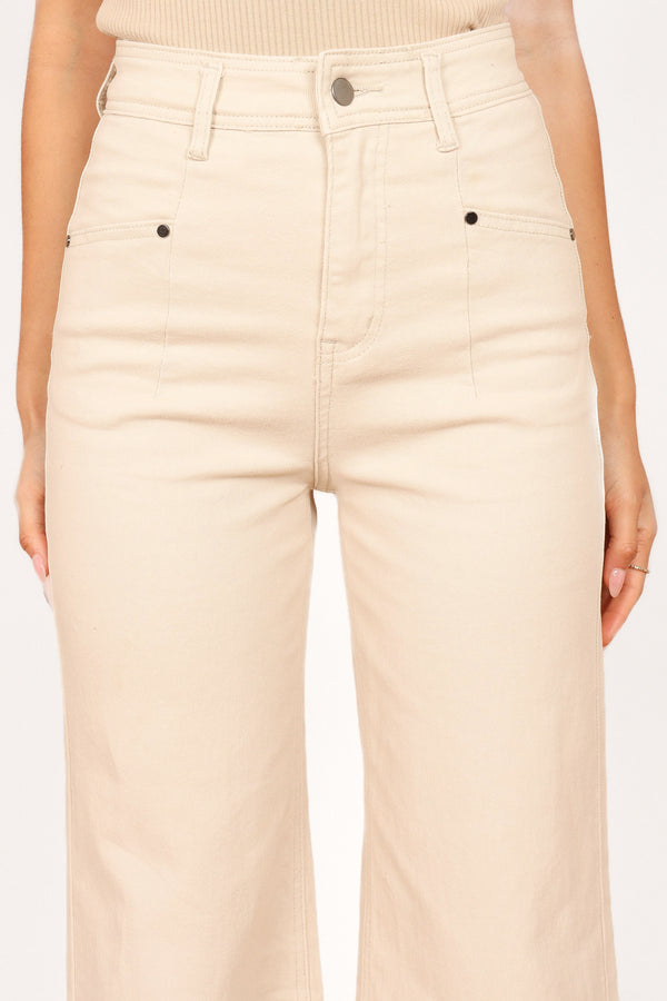 BOTTOMS Georgette High Waisted Straight Leg Pants - Beige