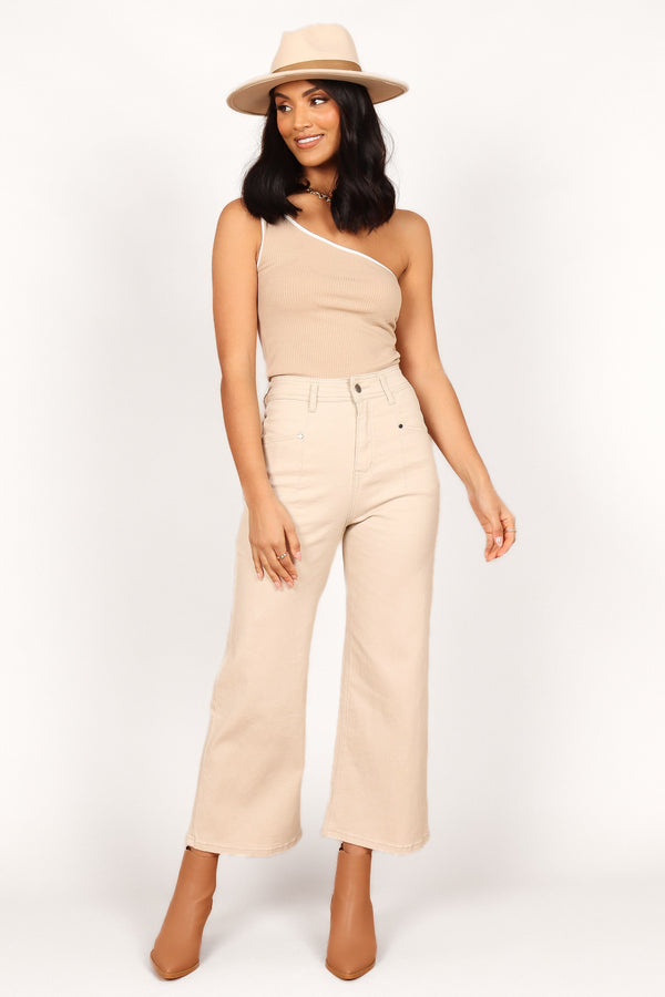 BOTTOMS Georgette High Waisted Straight Leg Pants - Beige