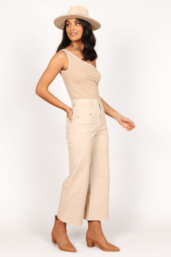 BOTTOMS Georgette High Waisted Straight Leg Pants - Beige