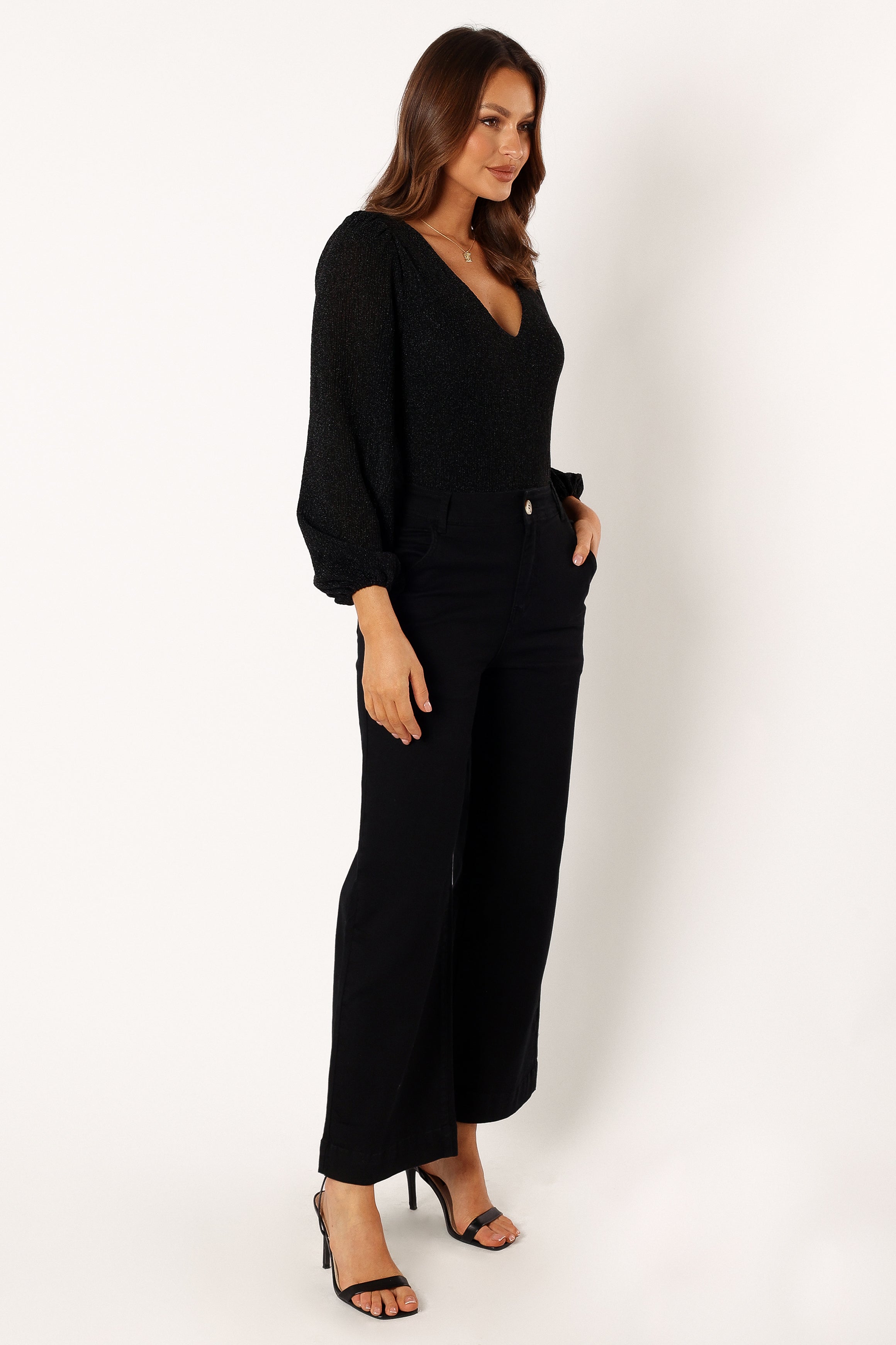 BOTTOMS @Georgia Wide Leg Pant - Black