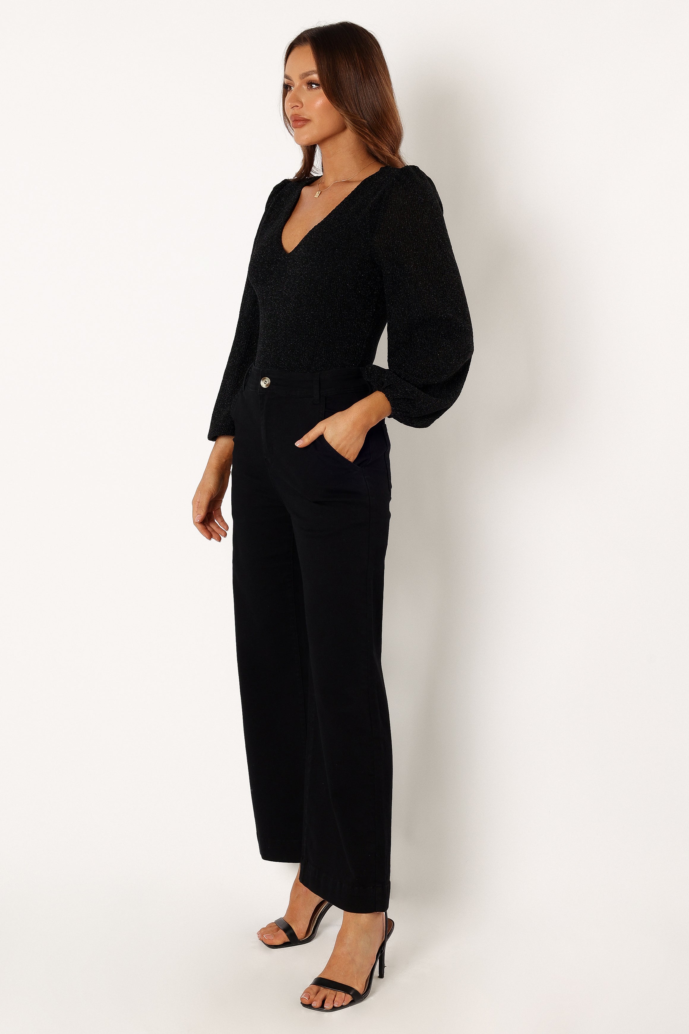 BOTTOMS @Georgia Wide Leg Pant - Black