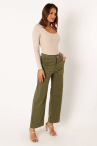 BOTTOMS @Georgia Wide Leg Pant - Dark Olive