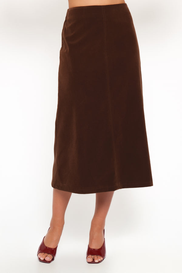 BOTTOMS Halina Velvet Midi Skirt - Chocolate