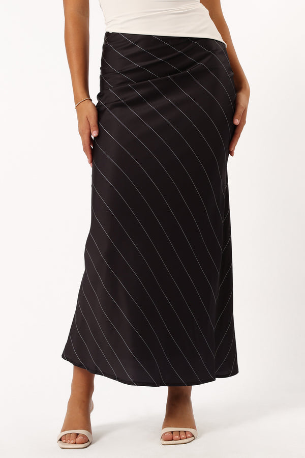 BOTTOMS @Heidi Stripe Slip Skirt - Black White Stripe