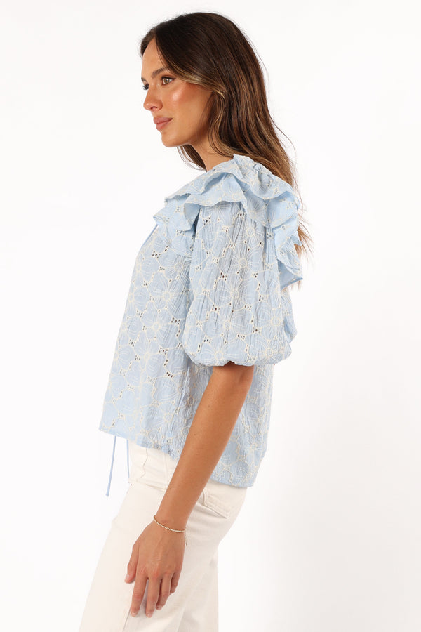 BOTTOMS @Iris Ruffled Top - Blue