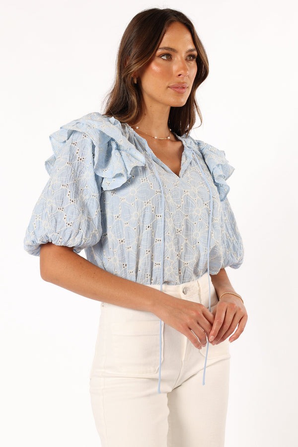 BOTTOMS @Iris Ruffled Top - Blue