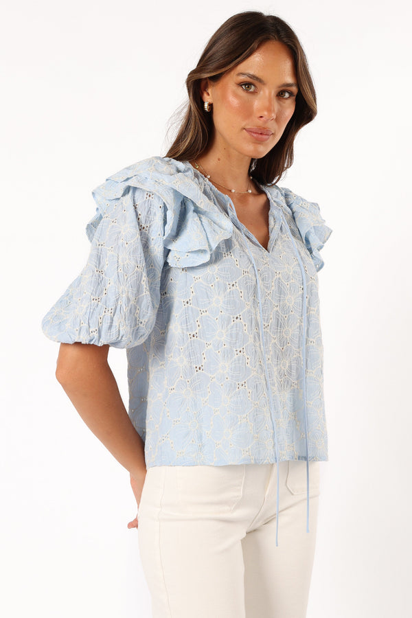 BOTTOMS @Iris Ruffled Top - Blue