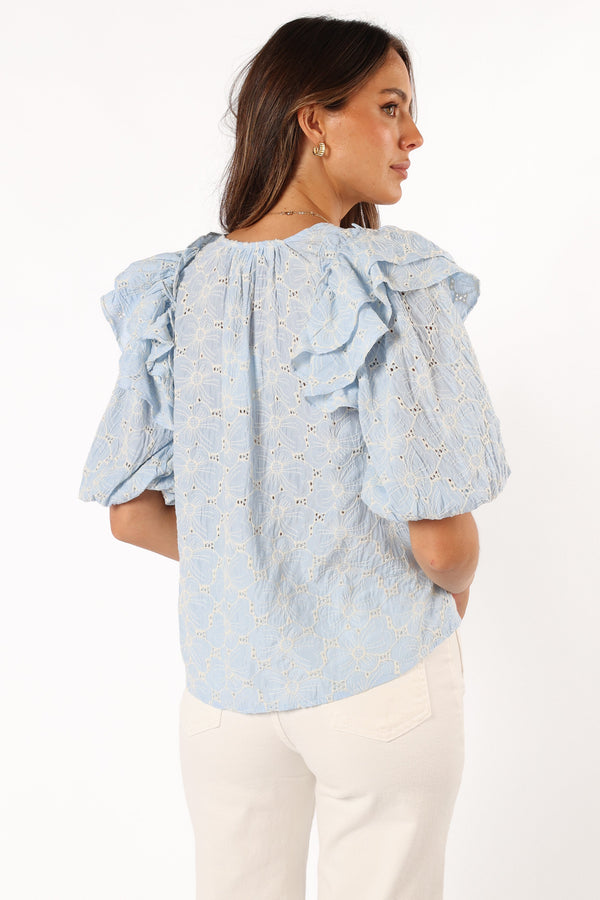 BOTTOMS @Iris Ruffled Top - Blue