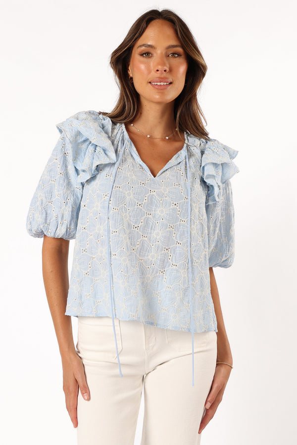 BOTTOMS @Iris Ruffled Top - Blue